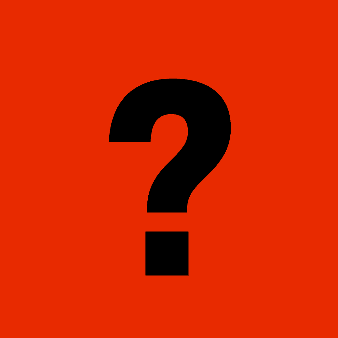 Black question mark on a bright red background.